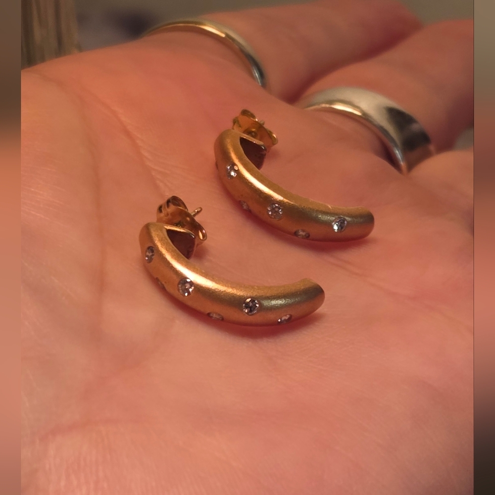 Rose Gold Diamond 14k Earrings, Huggie Style With Matching Post Backs